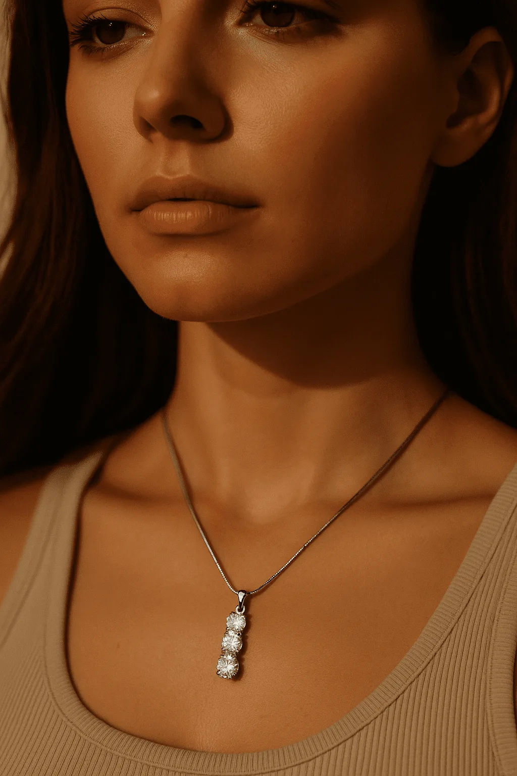 Zevirah Trinity Drop Pendant Close-up Detail View