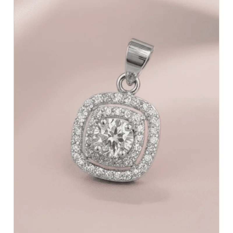 Zevirah Square Halo Pendant 925 Sterling Silver with 5A Signity Crystals