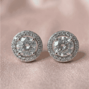 Zevirah Moon Halo Studs 925 Sterling Silver with 5A Signity Crystals