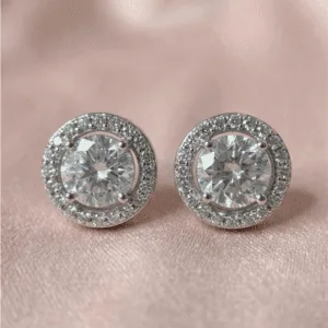 Zevirah Moon Halo Studs 925 Sterling Silver with 5A Signity Crystals