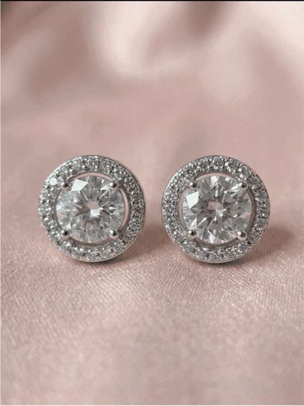 Zevirah Moon Halo Studs 925 Sterling Silver with 5A Signity Crystals