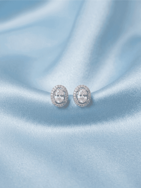 Zevirah Oval Petal Halo Studs Close-up Detail View