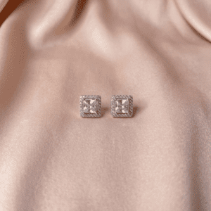 Zevirah Cushion Halo Studs Luxury Jewelry Studio Angle