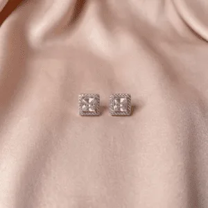 Zevirah Cushion Halo Studs Luxury Jewelry Studio Angle
