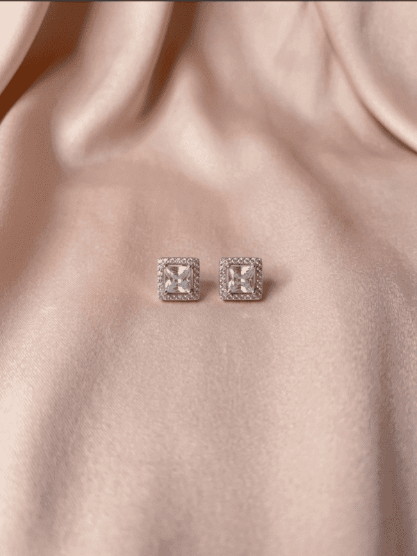 Zevirah Cushion Halo Studs Luxury Jewelry Studio Angle