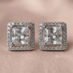 Zevirah Cushion Halo Studs Close-up Detail View