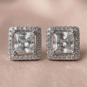 Zevirah Cushion Halo Studs Close-up Detail View