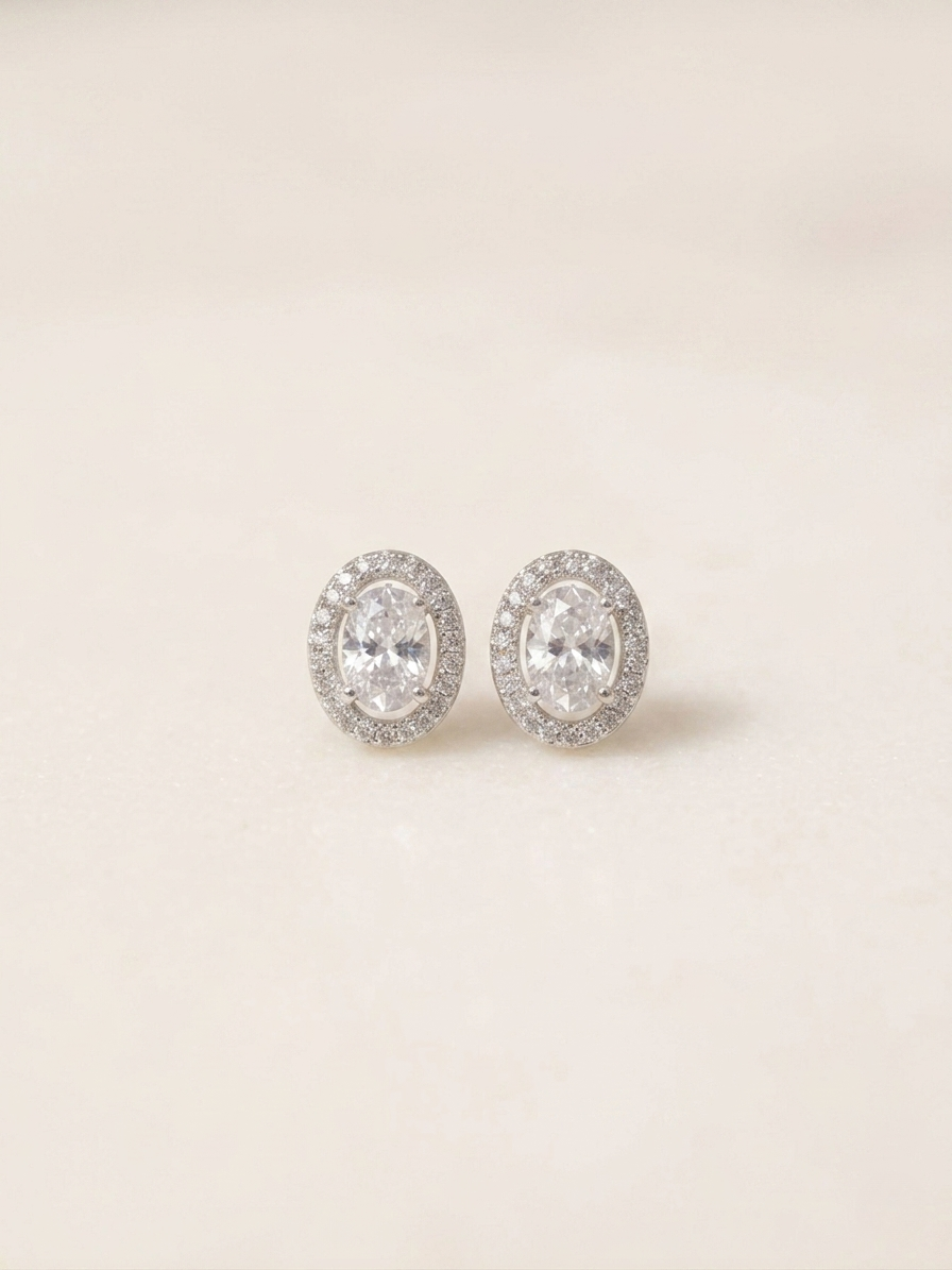 PearStudsPeech Oval Petal Halo Studs - Image 1