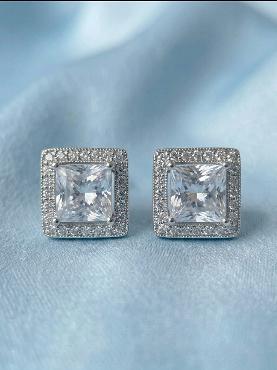 SquareStudBlue1 Cushion Halo Studs - Image 1